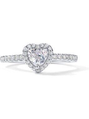 14K Gold Plated Heart Halo Ring for Women | Square Round Love Promise Ring